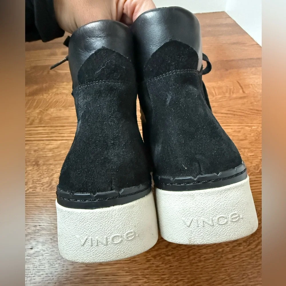 VINCE Soren Water Resistant‎ Leather Sneaker Boots Black Comfy Suede Combat 8.5